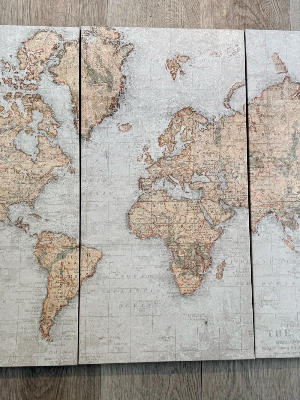 3 Panel World Map Canvas Wall Art